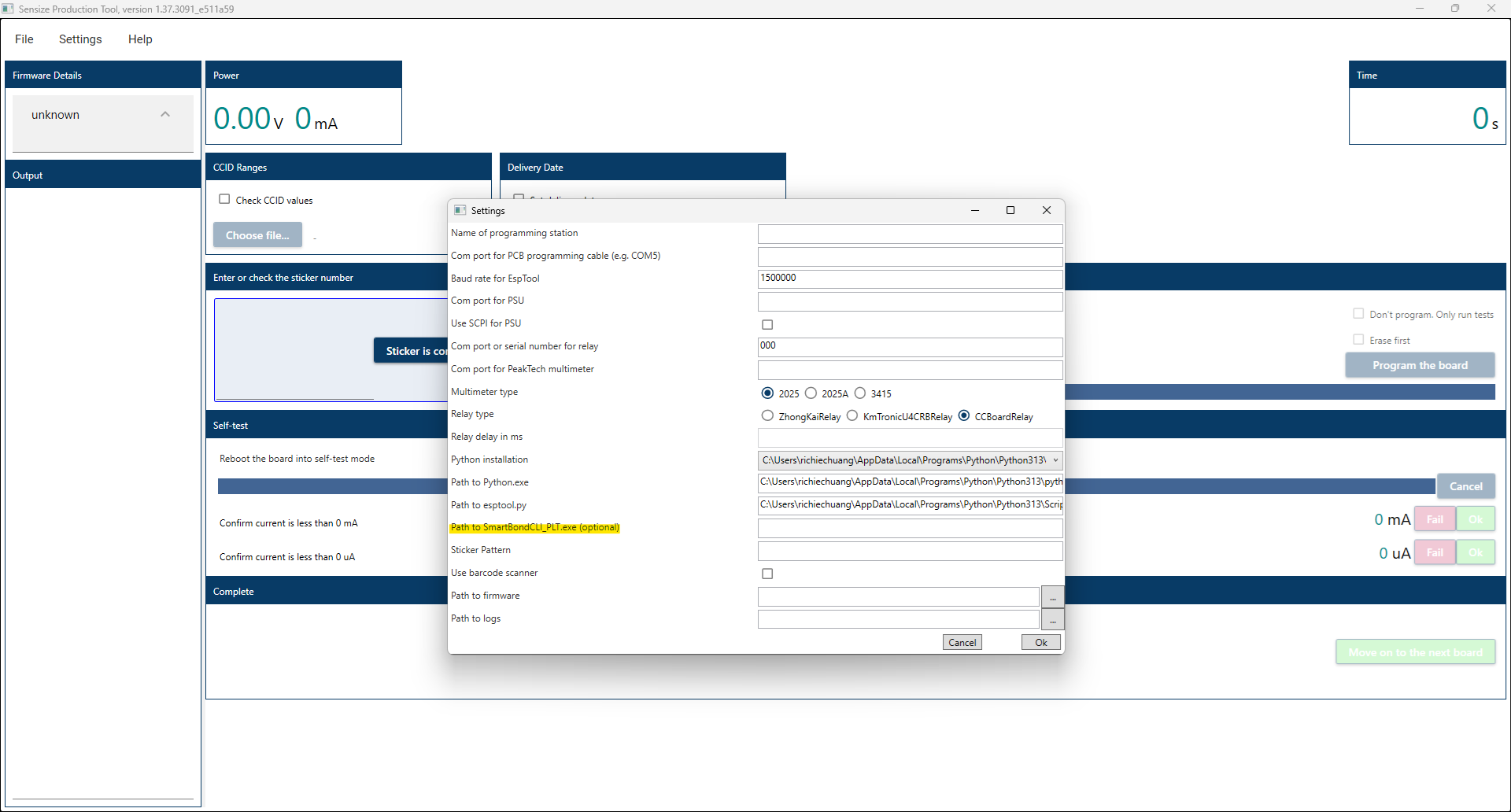 ProductionTool settings with Renesas_SmartBond_PLT