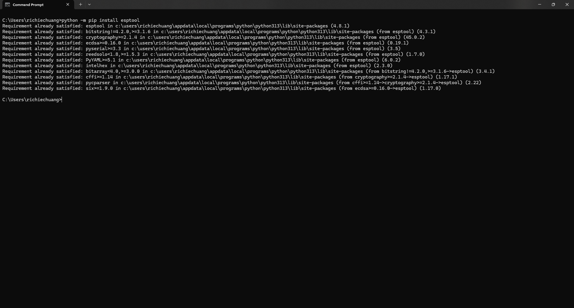 Ensure python esptool installed